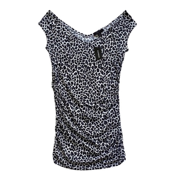 Express Leopard Print V-Neck Cap Sleeve Top Size Small - Picture 3 of 3